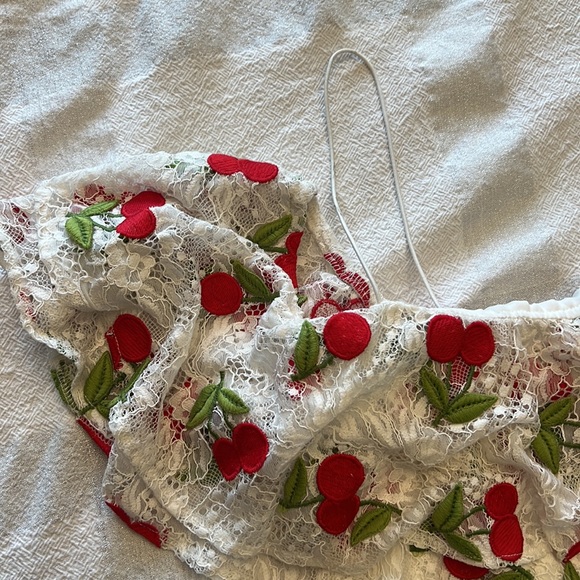 Show Me Your Mumu Rita Ruffle Mini Dress Cherry Embroidered Lace - Picture 6 of 9